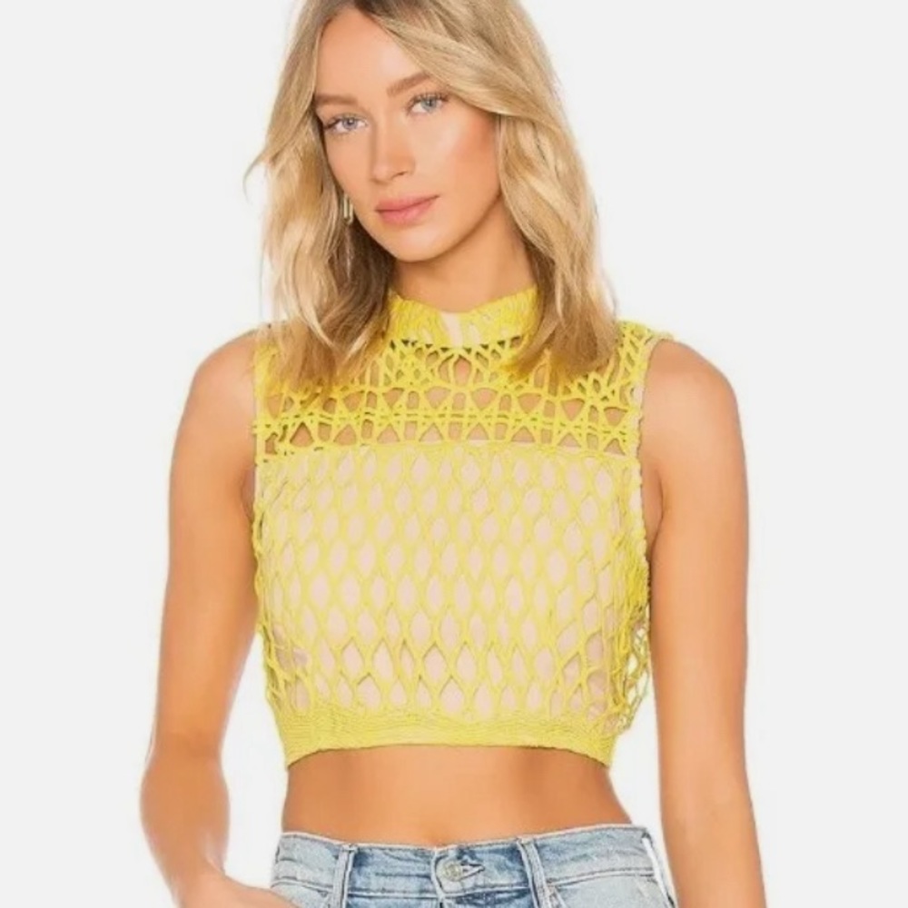 Revolve Guipure Lace Crop Top Citron